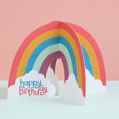 Carta arcobaleno pieghevole 3D di buon compleanno, TRS02