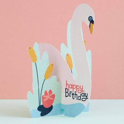 Carta cigno pieghevole 3D Happy Birthday, TRS04