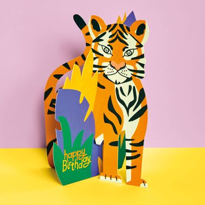Biglietto Tiger 3D pieghevole di buon compleanno, TRS26