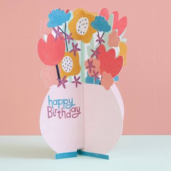 Joyeux anniversaire 'Carte de vase de fleurs dépliante 3D, TRS03 1