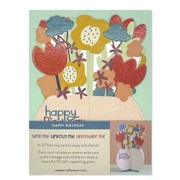 Joyeux anniversaire 'Carte de vase de fleurs dépliante 3D, TRS03 3