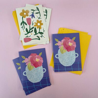 Set di carte bianche con fiori di prato e peonia, PCK05