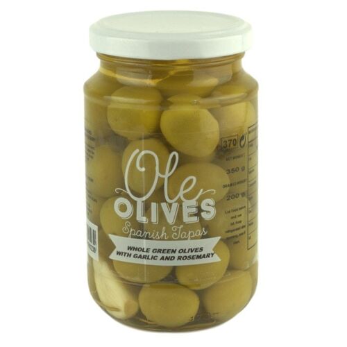 Olives Manzanilla entières au Ail et Romarin 12x370cc