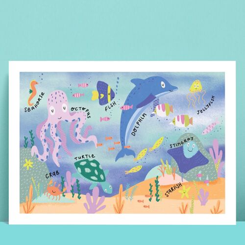 Sea Life Animals children's print , PRT6-1
