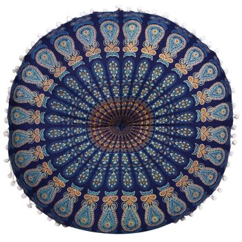 Coussin d'assise oriental Mandala Saira Bleu avec rembourrage | Coussin de sol bohème indien coloré 6