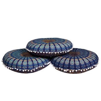 Coussin d'assise oriental Mandala Saira Bleu avec rembourrage | Coussin de sol bohème indien coloré 7