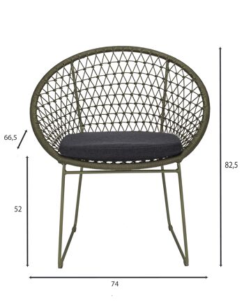 Lot de 2 fauteuils de table bao bao metal vert olive 74x66.5x82.5cm 4