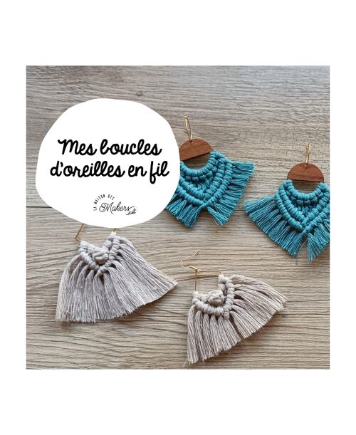 Kit créatif : Je Fabrique mes Boucles d'Oreilles en Macramé - Coloris Bleu et Gris