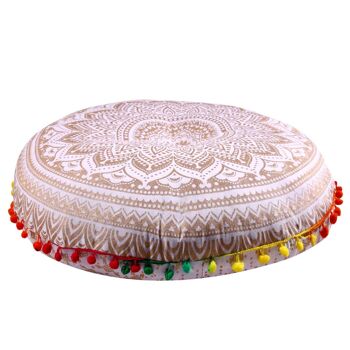 Coussin d'assise oriental Mandala Saira Bleu avec rembourrage | Coussin de sol bohème indien rond 8