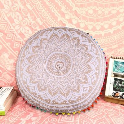 Oriental seat cushion Mandala Saira Blue with filling | Indian boho floor cushion round