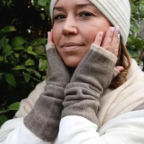 XLong Fingerless Mittens - Pure Cashmere Natural Cashmere