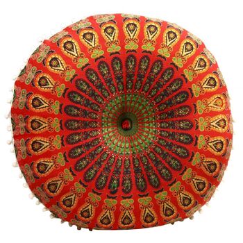 Coussin d'assise oriental Mandala Saira vert rouge avec rembourrage | Coussin de yoga indien coussin de sol rond 7