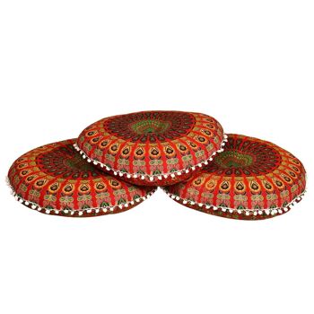 Coussin d'assise oriental Mandala Saira vert rouge avec rembourrage | Coussin de yoga indien coussin de sol rond 8