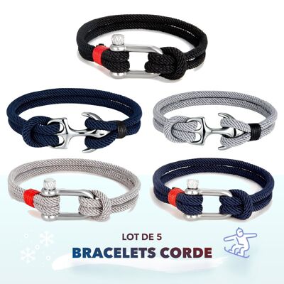 Set di 5 braccialetti di corda | Acciaio inossidabile