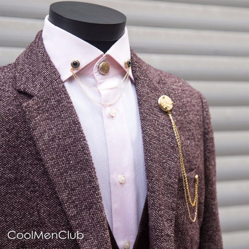 Shirt Collar Chain Brooch Set, Jacket Lapel Pin, Shirt Chain Pin, Handmade Lapel Brooch, Gift For Him, Men's Jewellery Accessory, Mens Gifts , SKU012