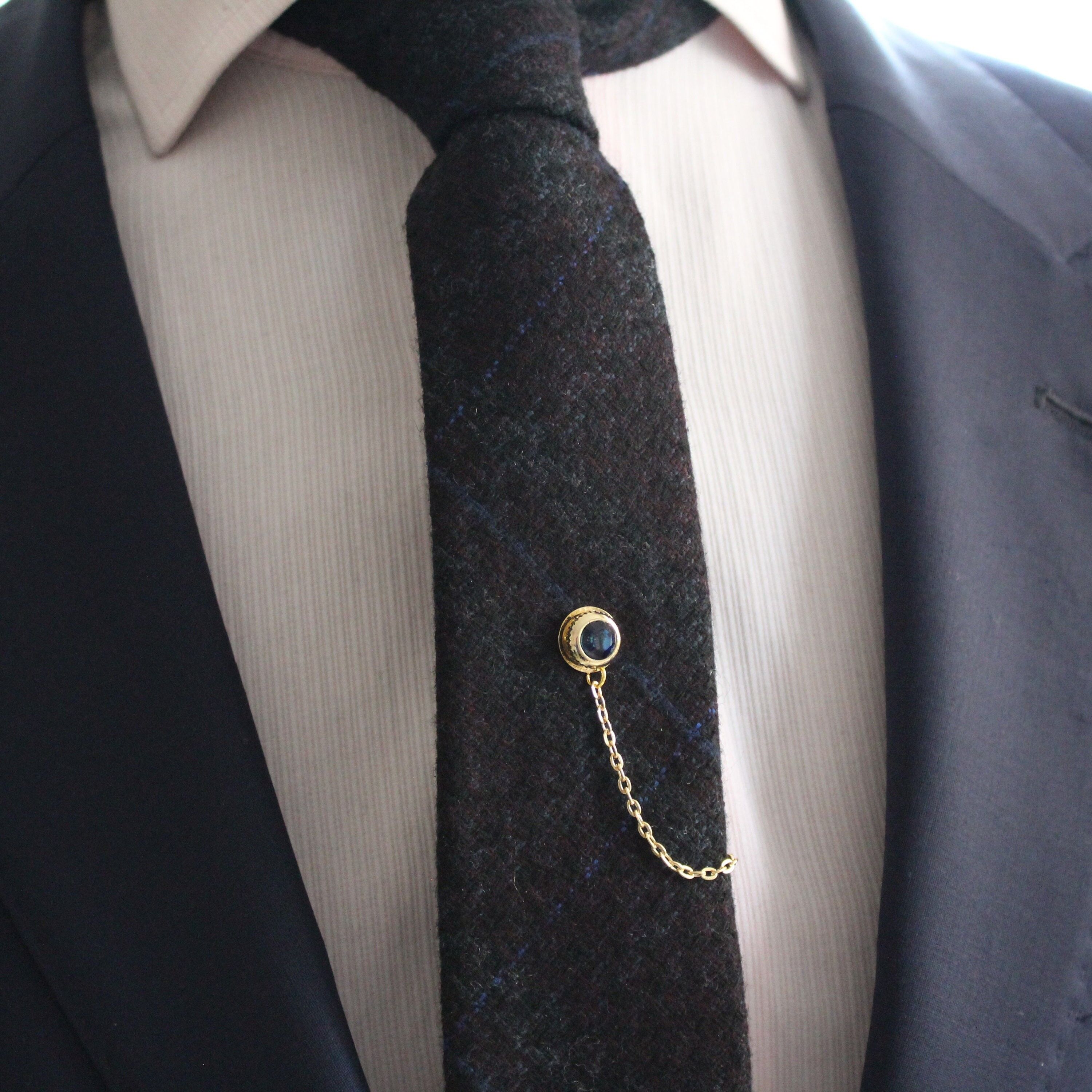 Tie Tack with chain, Tie Clip, Tie Bar, Hand Made Unique Design, Men's Wedding Jewellery, Gift for him husband, Man Dad gifts , SKU011