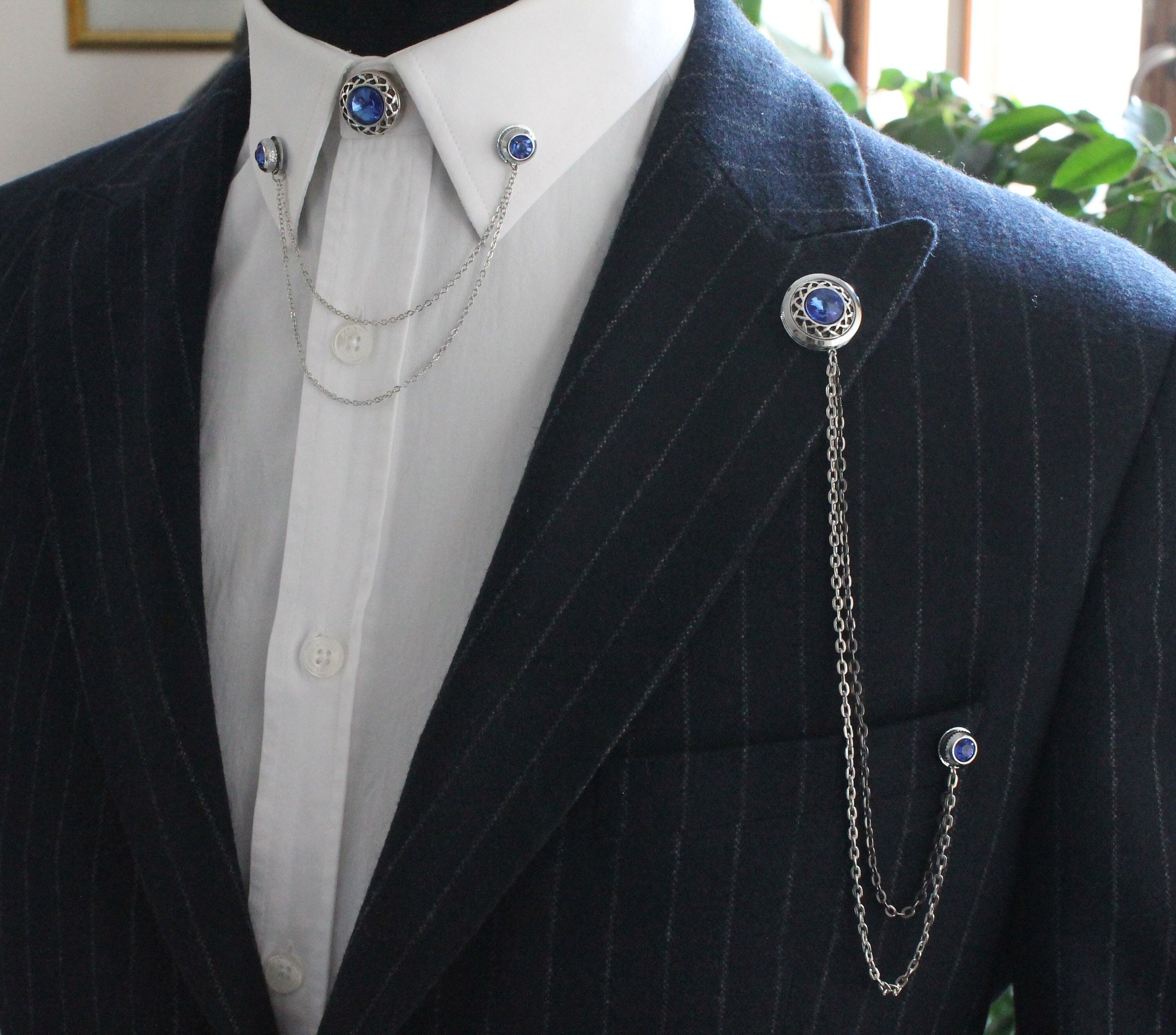 Jacket Shirt Lapel Pin Set, Collar Chain Brooch, Shirt Chain Pin, Lapel Brooch, Gift For Groomsmen, Men's Jewellery Accessory, Mens Gifts , SKU015