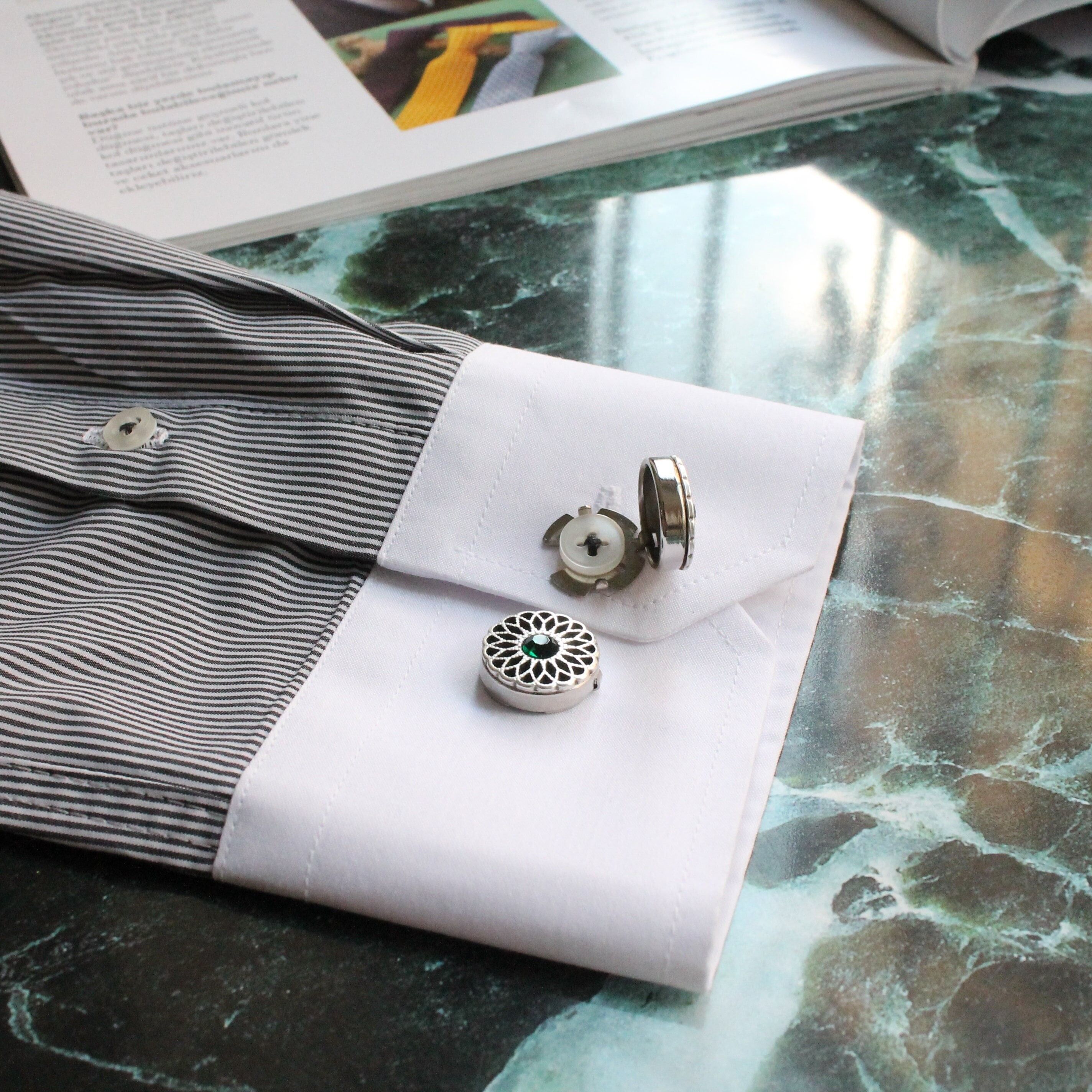 Green Stones Button Cover Cufflinks, Handmade Cuff Links, Unique Design Men's Jewelry, Gifts For Him, Wedding Accessory Groomsmann , SKU016