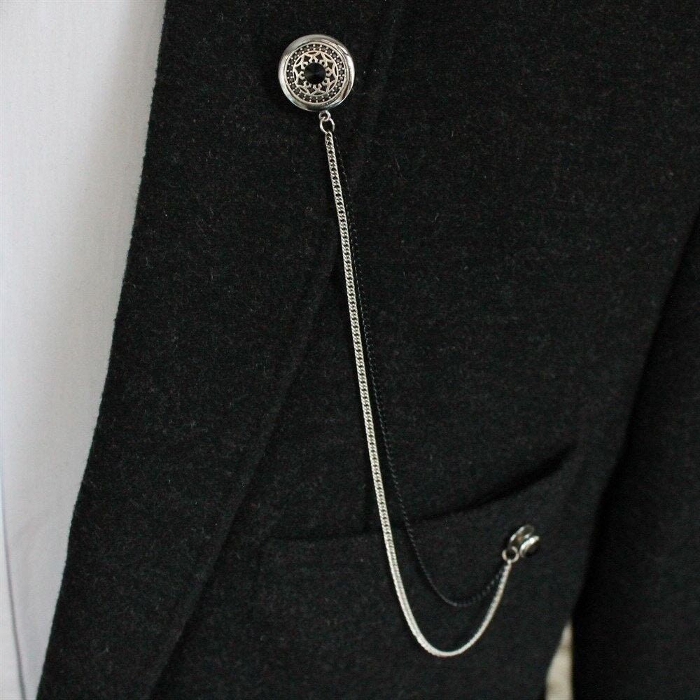 Hand Made Chain Brooch, Jacket Collar Pin, Man Shirt Chain Lapel Brooch, Gift For Him, Men's Jewellery Accessory, Mens Gifts , SKU017