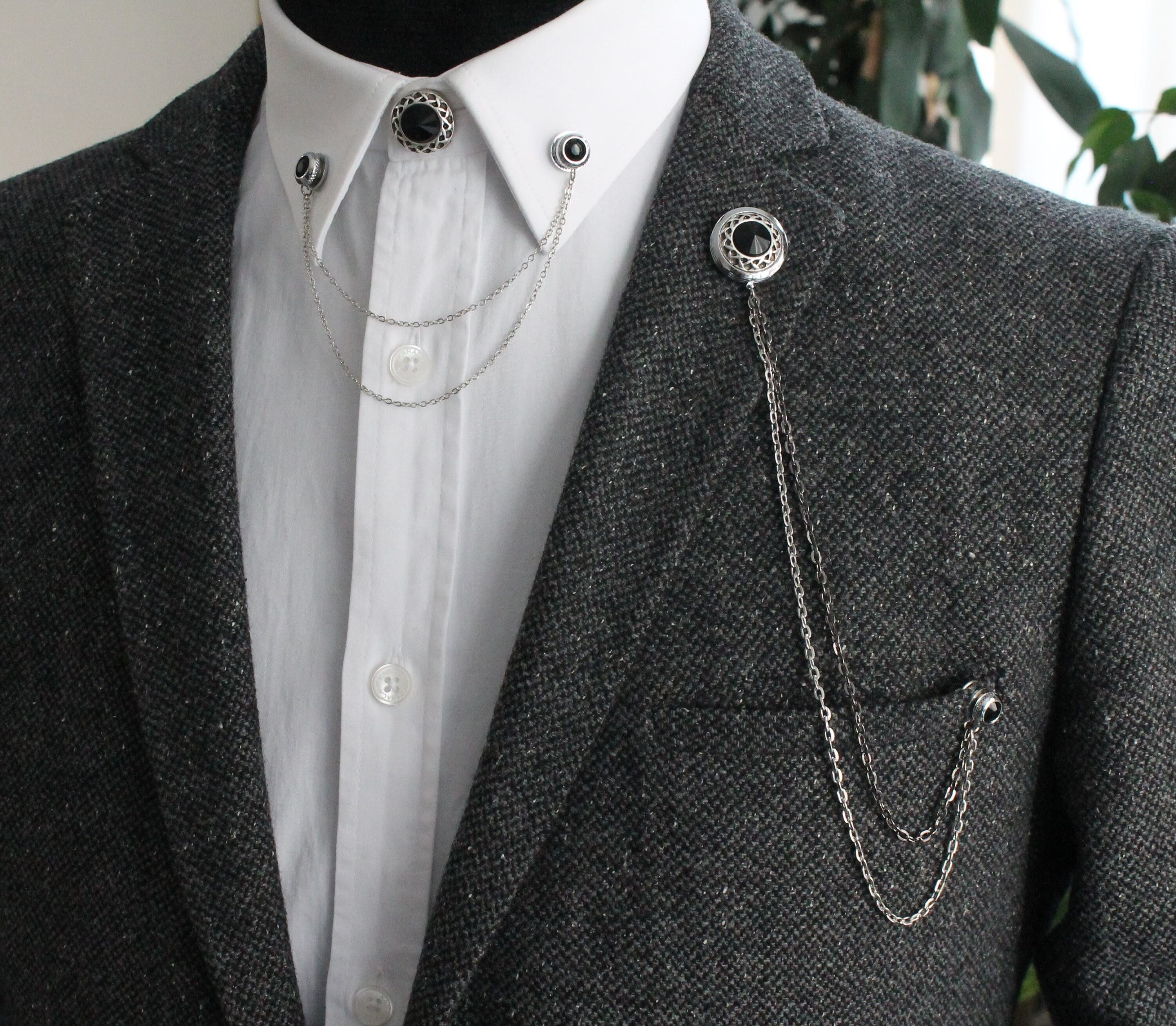 Shirt Jacket Collar Chain Brooch Set, Jacket Lapel Pin, Shirt Chain Pin, Lapel Brooch, Gift For Him, Men's Jewellery Accessory, Mens Gifts , SKU019