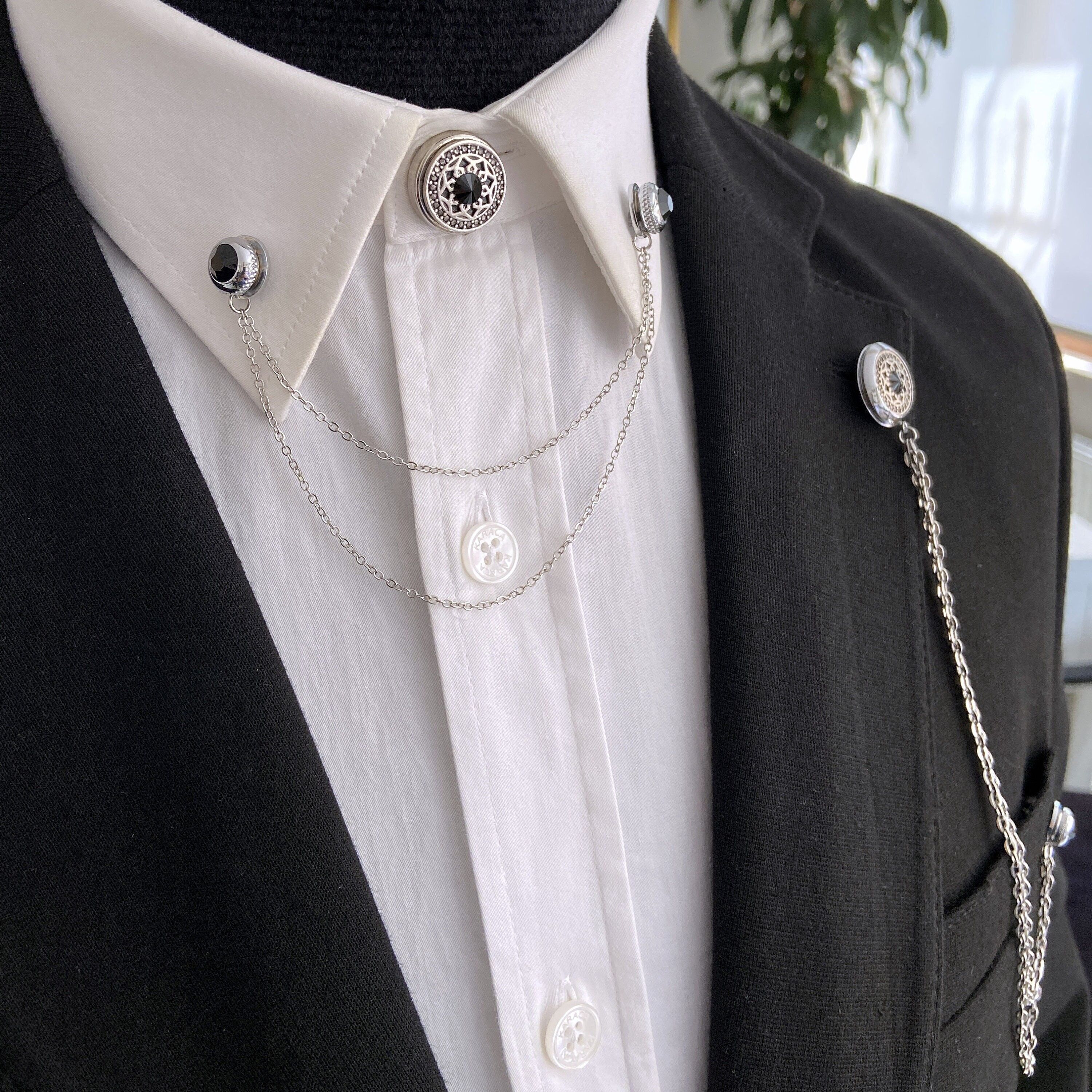 Handmade Shirt Jacket Brooch Set, Jacket Lapel Pin, Shirt Chain Pin, Lapel Brooch, Gift For Him, Men's Jewellery Accessory, Mens Gifts , SKU020