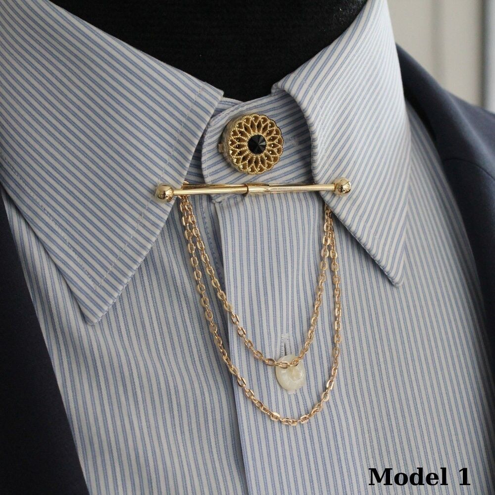Gold Color Collar Pin & Button Cover Set SKU026