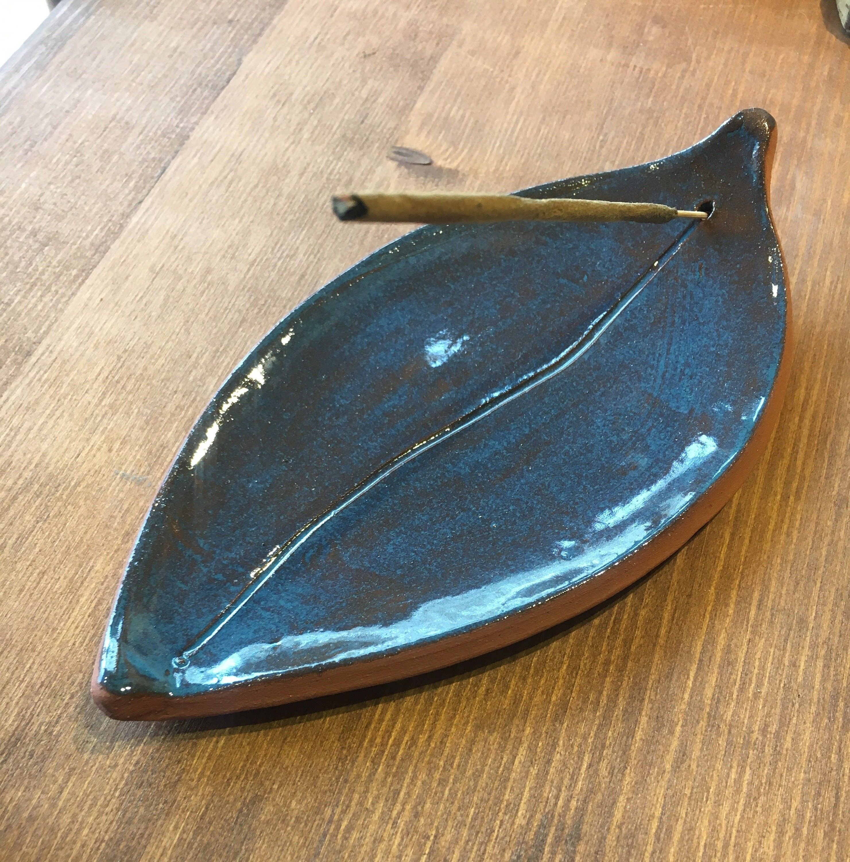 Leaf Ceramic Stick Incense Burner, Handmade Leaf Figured Stick Holder, Brick incense holder, Christmas Gift, Home Gift Hand Made , SKU027