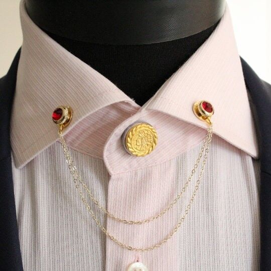 Shirt Collar Chain Pin, Handmade Brooch Gold Colour Men's Jewellery Accessory,Man Woman Jewelry,Gift For Him , SKU028