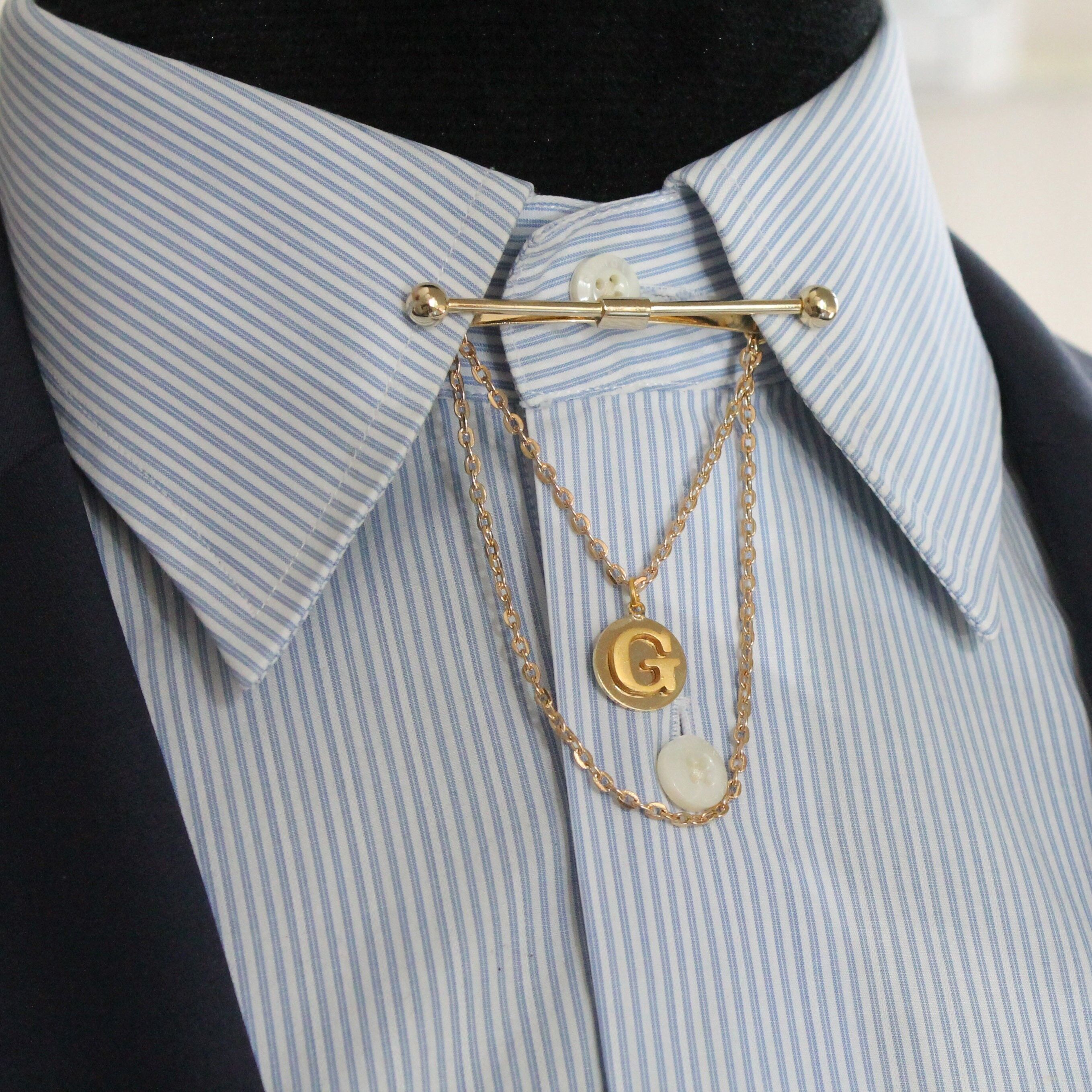 Gold Color Lettered Shirt Collar Pin, Personalized Letter Collar Pin, Handmade Collar Bar, Gift For Man, Men's Jewellery Wedding Groomsmen , SKU035