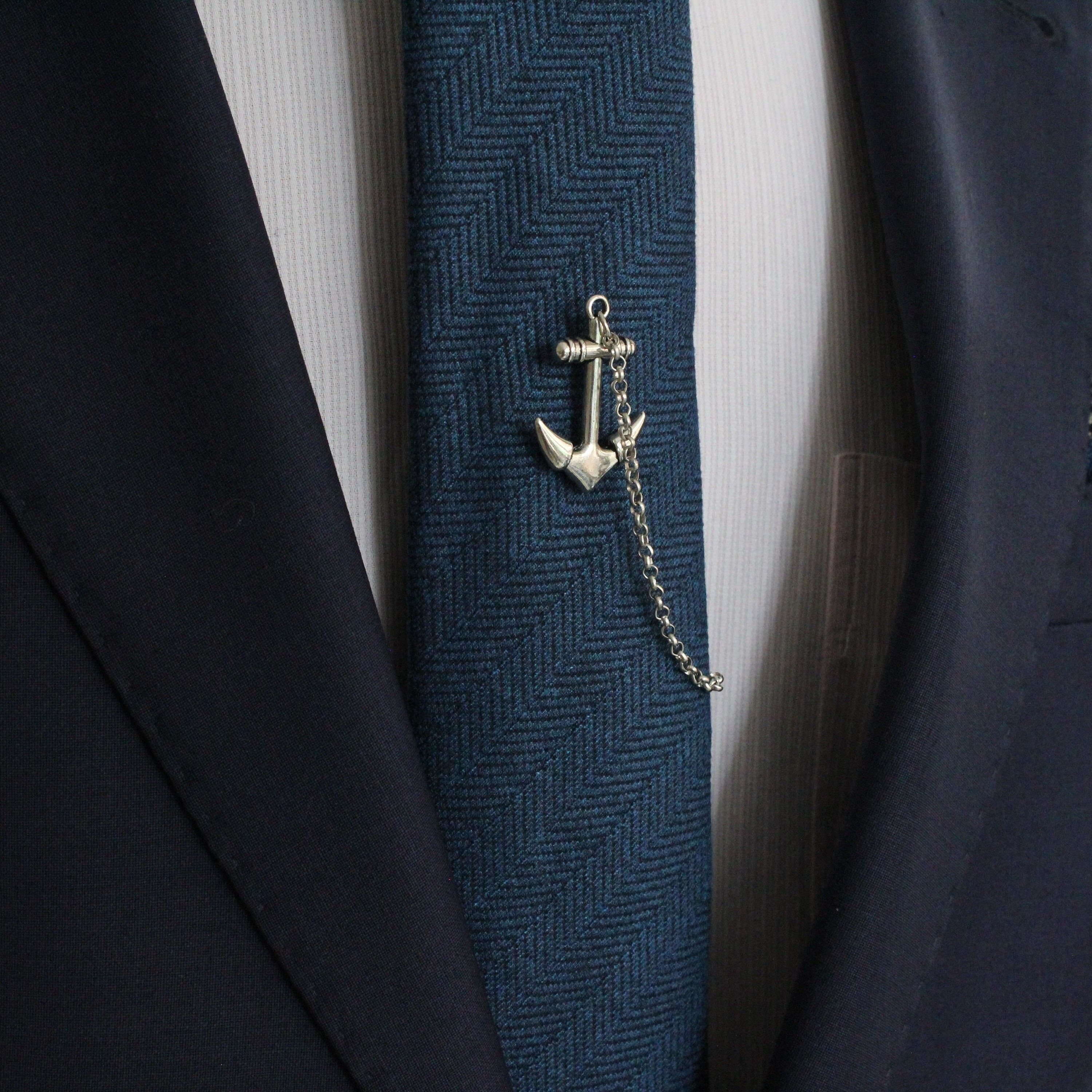 Anchor Tie Tack with chain, Marine Tie Clip, Tie Bar, Hand Made Unique Design, Men's Wedding Jewellery, Gift for him husband, Man Dad gifts , SKU038