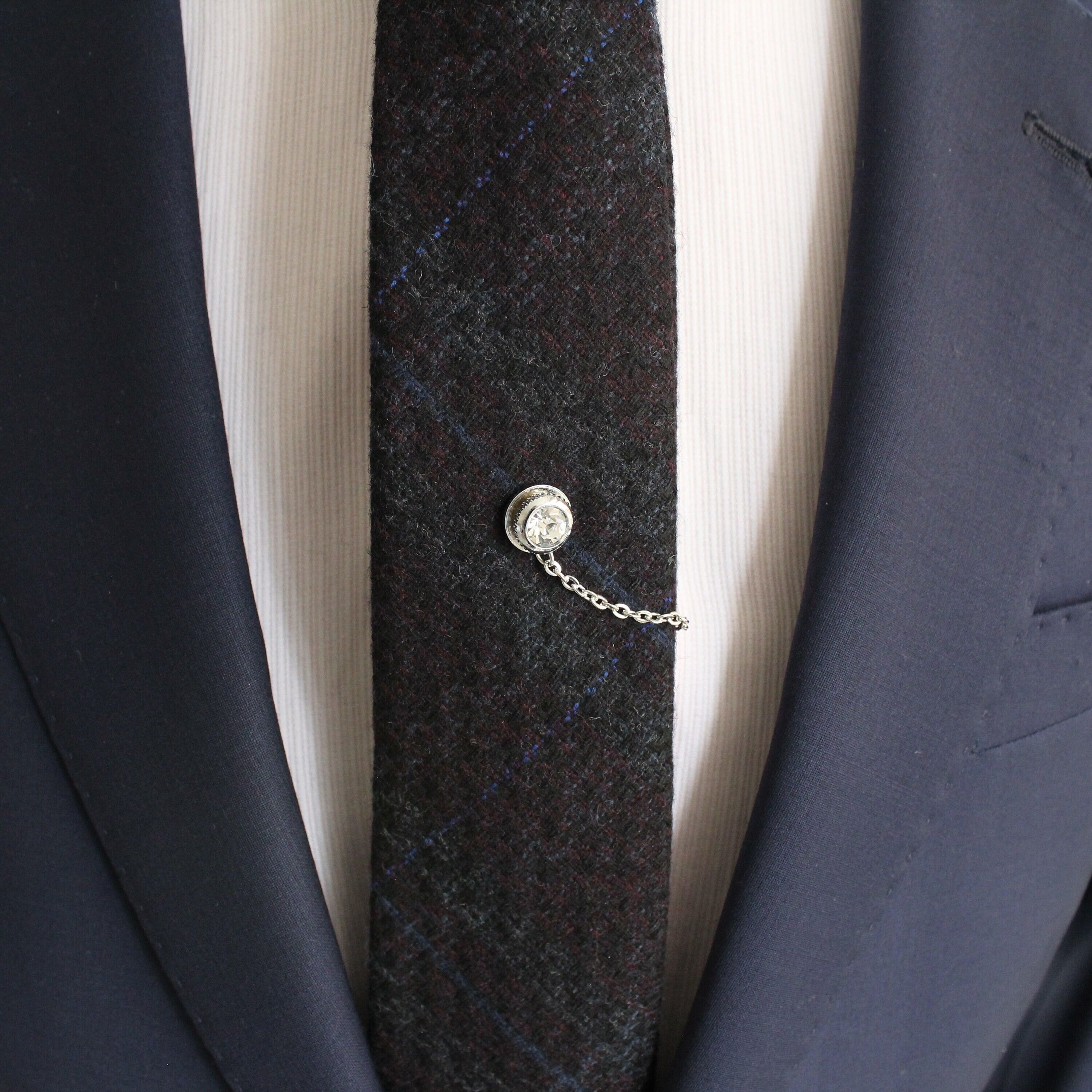 Tie Tack with chain, Tie Clip, Tie Bar, Hand Made Unique Design, Men's Wedding Jewellery, Gift for him husband, Man Dad gifts , SKU039