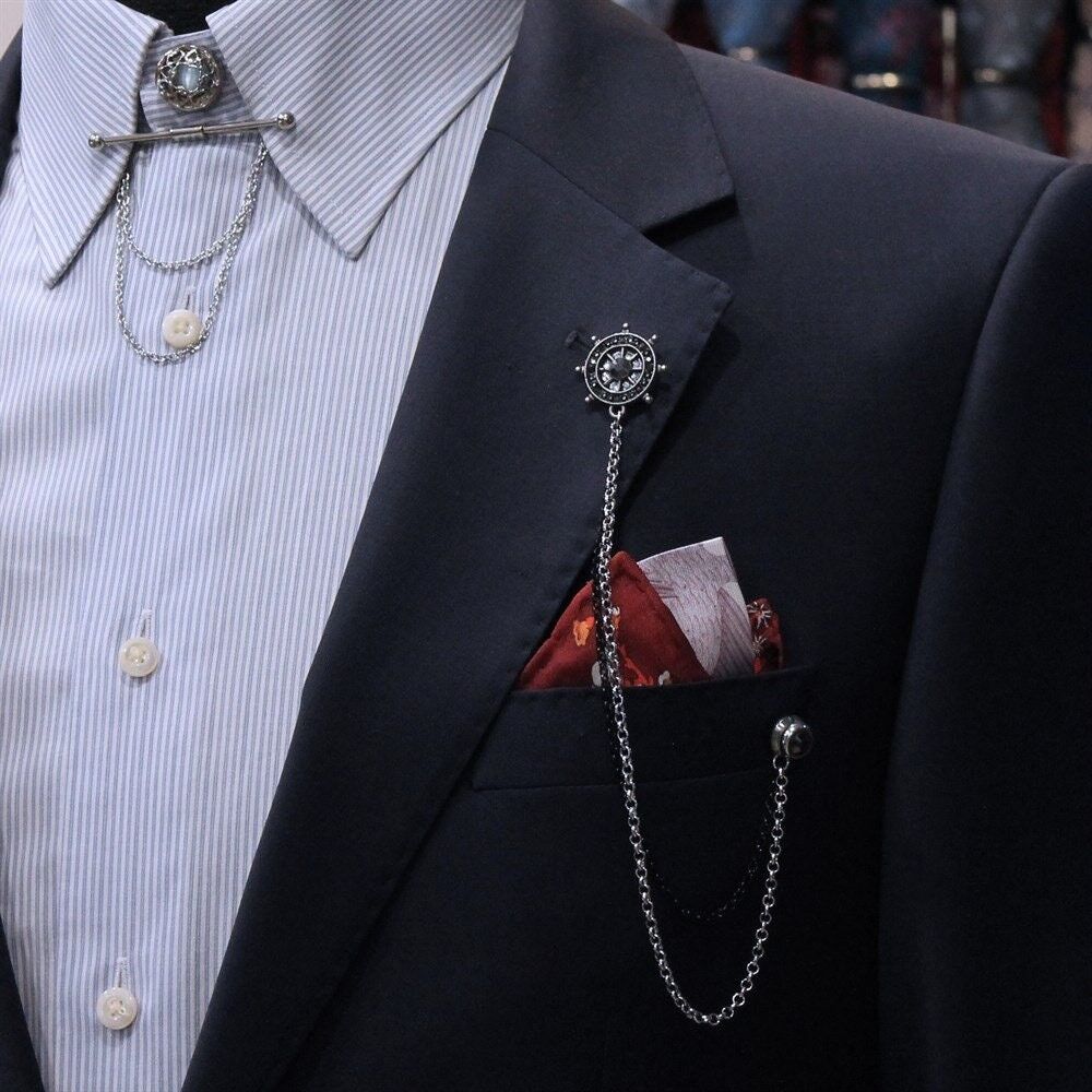 Handmade Jacket Chain Brooch / Lapel Chain Pin / Men's Jewellery Accessory, Chain Brooch, Gift for Husband, Wedding Accessory , SKU051