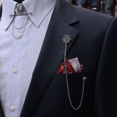 Handmade Jacket Chain Brooch / Lapel Chain Pin / Men's Jewellery Accessory, Chain Brooch, Gift for Husband, Wedding Accessory , SKU051