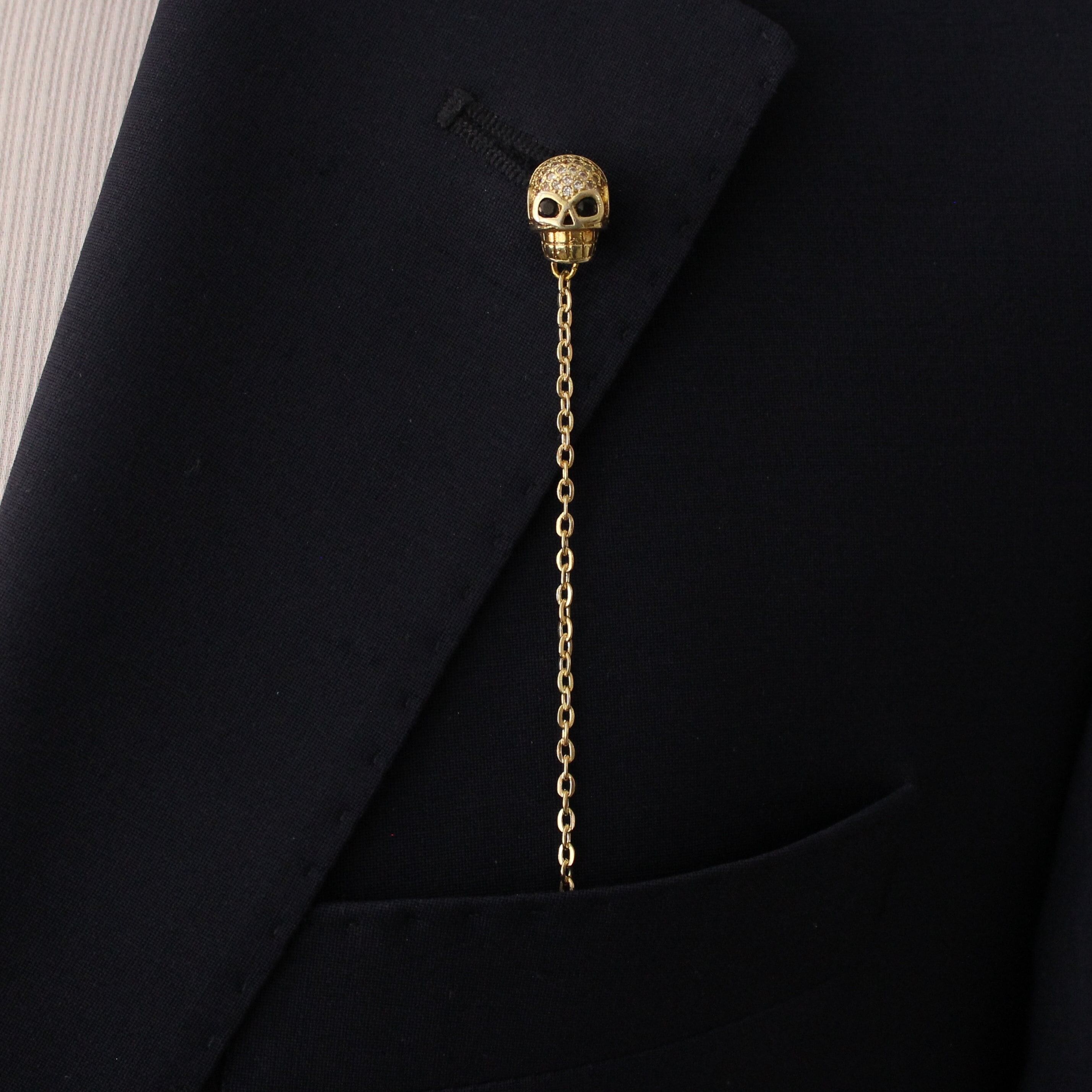 Skull Lapel Chain Handmade, Unique Design lapel chain pin, Gift for him, mens gifts, lapel pins men, Men's Jewellery Accessory for Wedding , SKU057
