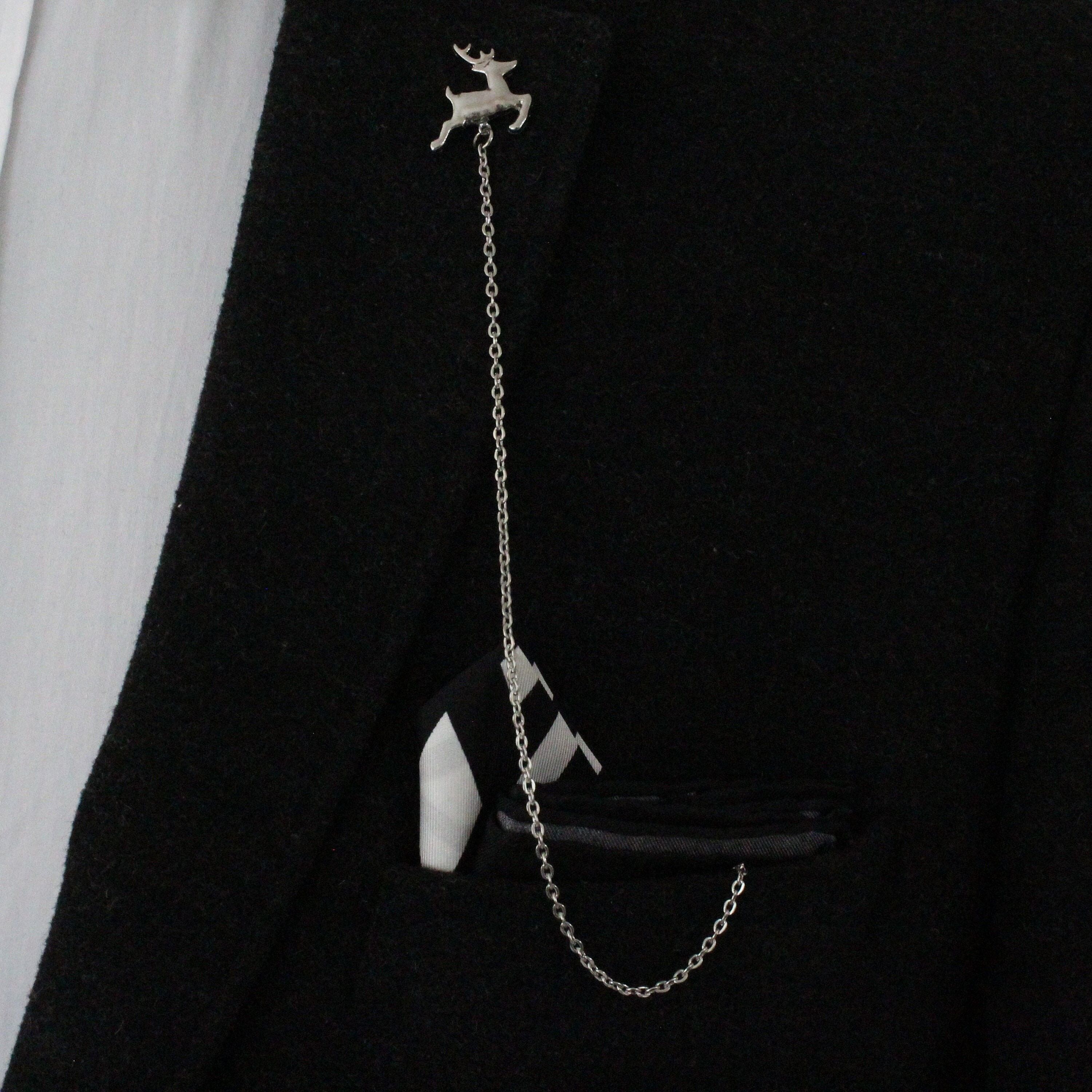 Deer Lapel Chain Handmade, Unique Design lapel chain pin, Gift for him, mens gifts, lapel pins men, Men's Jewellery Accessory for Wedding , SKU070