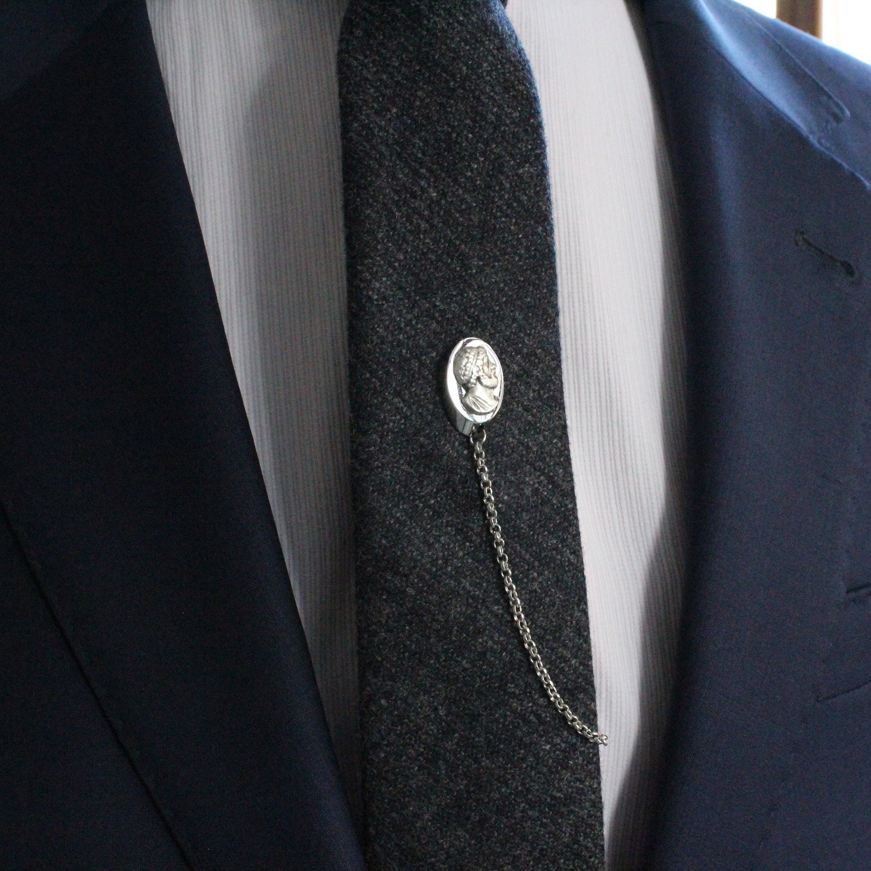 Tie Tack with chain, Tie Clip, Tie Bar, Hand Made Unique Design, Men's Wedding Jewellery, Gift for him husband, Man Dad gifts , SKU074