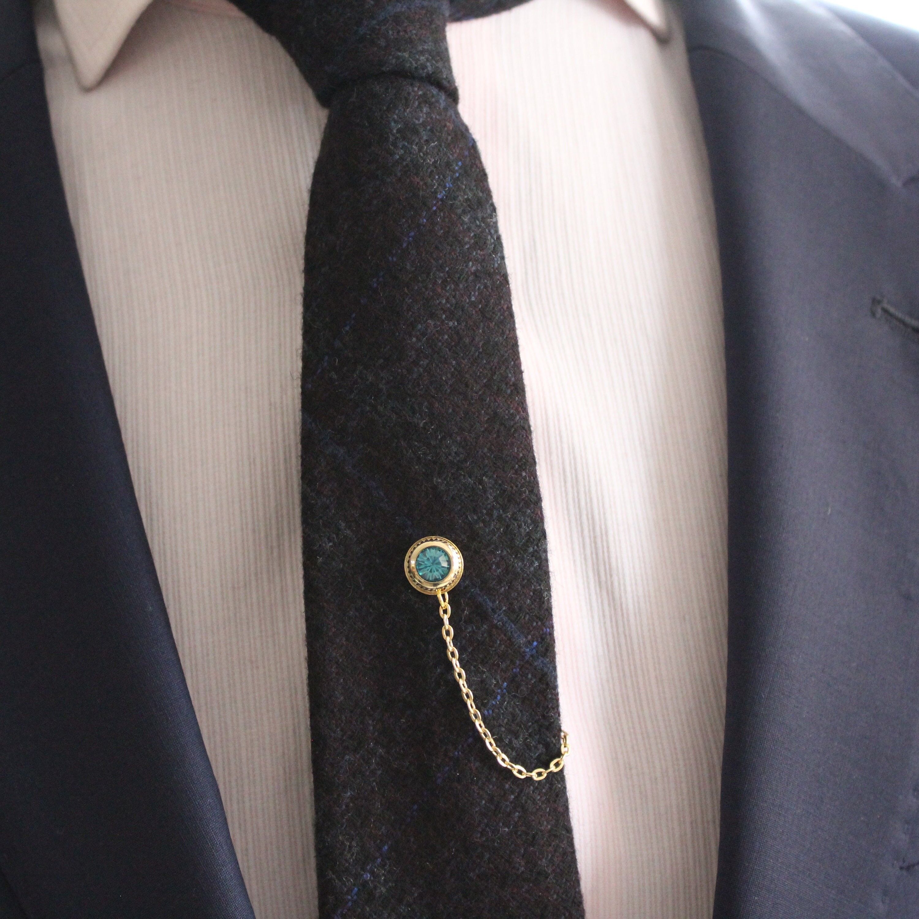 Tie Tack with chain, Tie Clip, Tie Bar, Hand Made Unique Design, Men's Wedding Jewellery, Gift for him husband, Man Dad gifts , SKU081