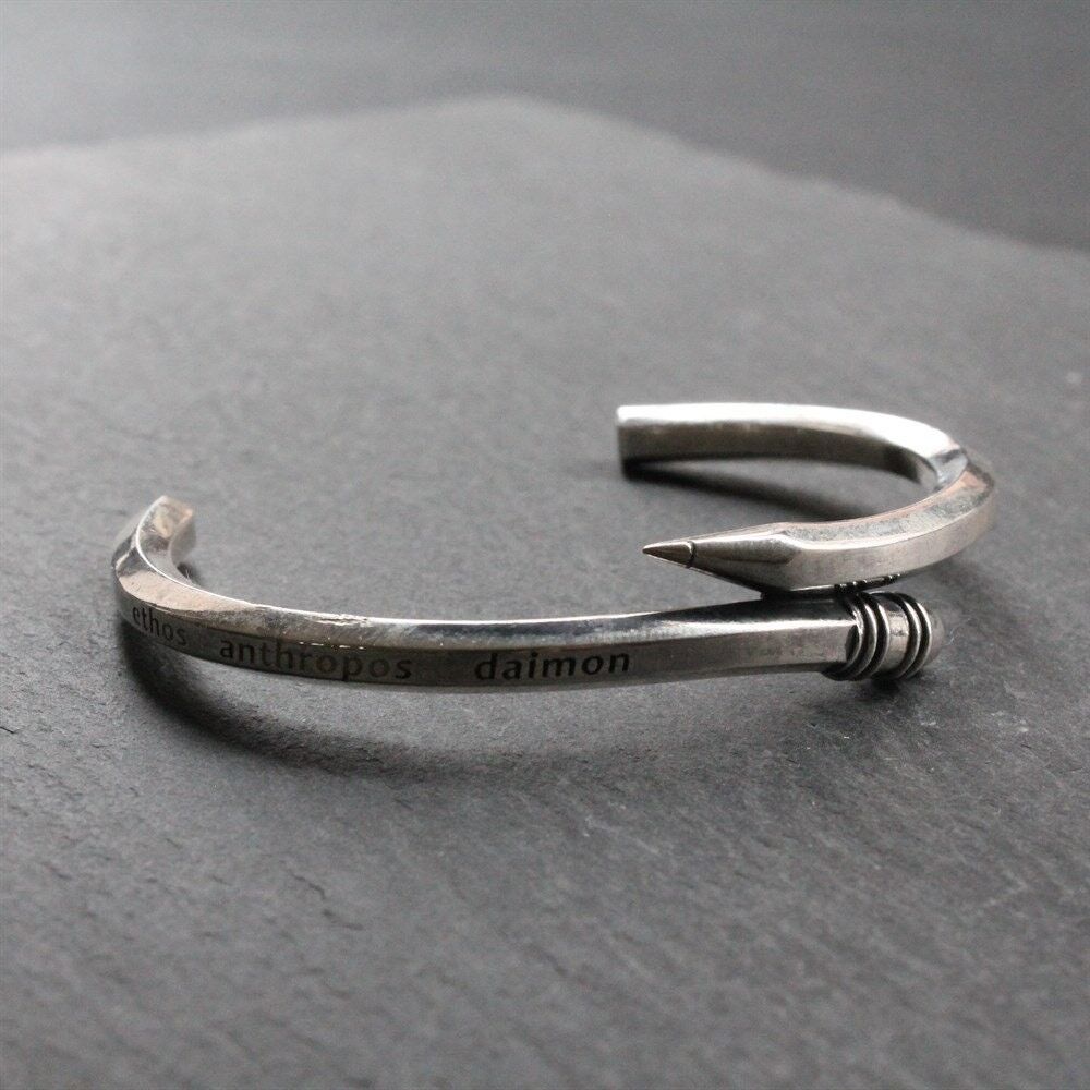 Heraclitus, Pencil 925 Sterling Silver Bracelet, Handmade Men Bracelet, Gift for Him Her, Unique Design Collection Bracelet , SKU087