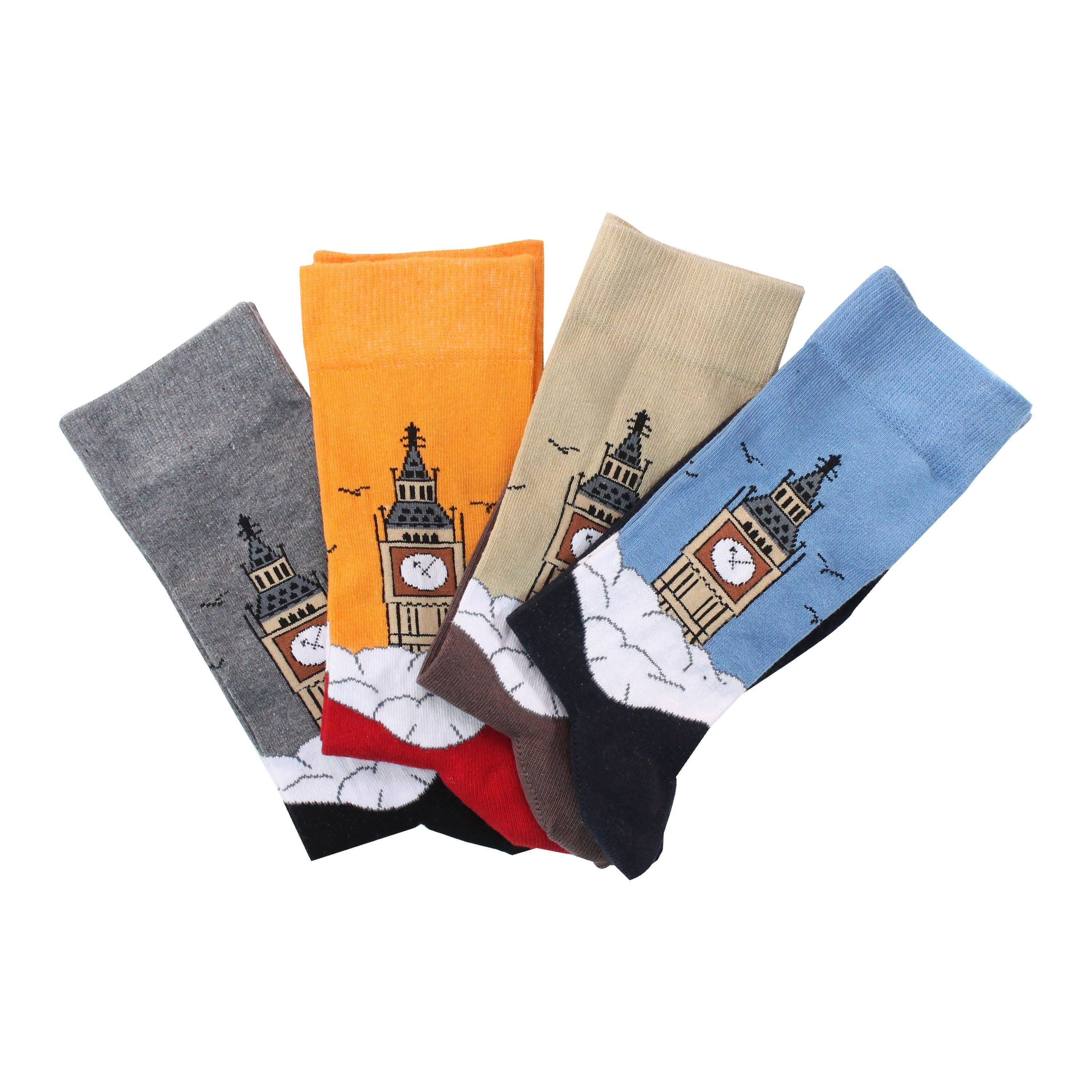 London Big Ben 4 Pieces Socks Gift Set, Funny Colored Socks, Colourful Casual Stylish Socks, For Him Her, Men Women Socks, Christmas Gift , SKU115