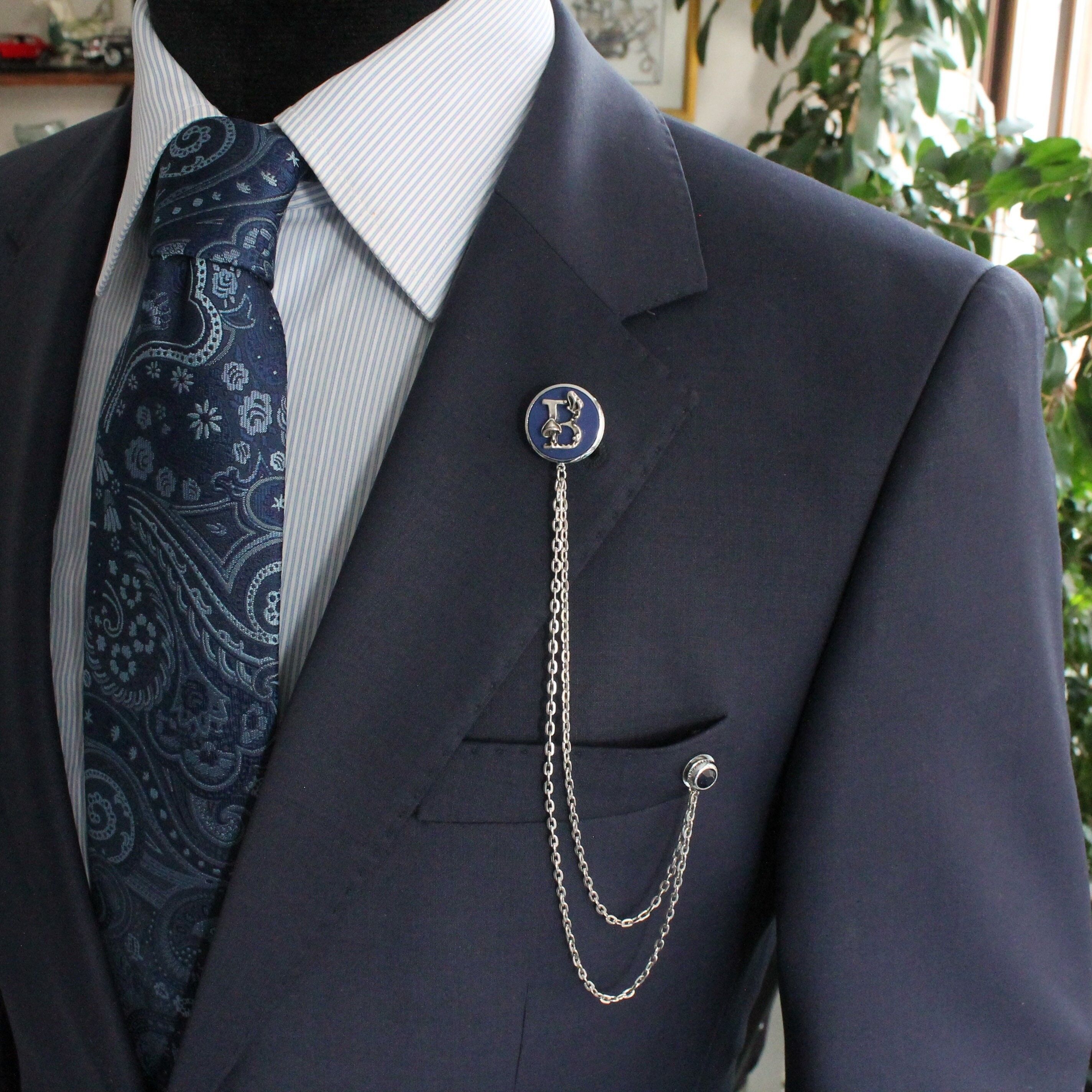 Broche de revers de chaîne faite à la main personnalisée, épingle de collier de veste de lettre personnalisée, cadeaux pour homme, accessoires de bijoux pour hommes garçons d'honneur de mariage, SKU125