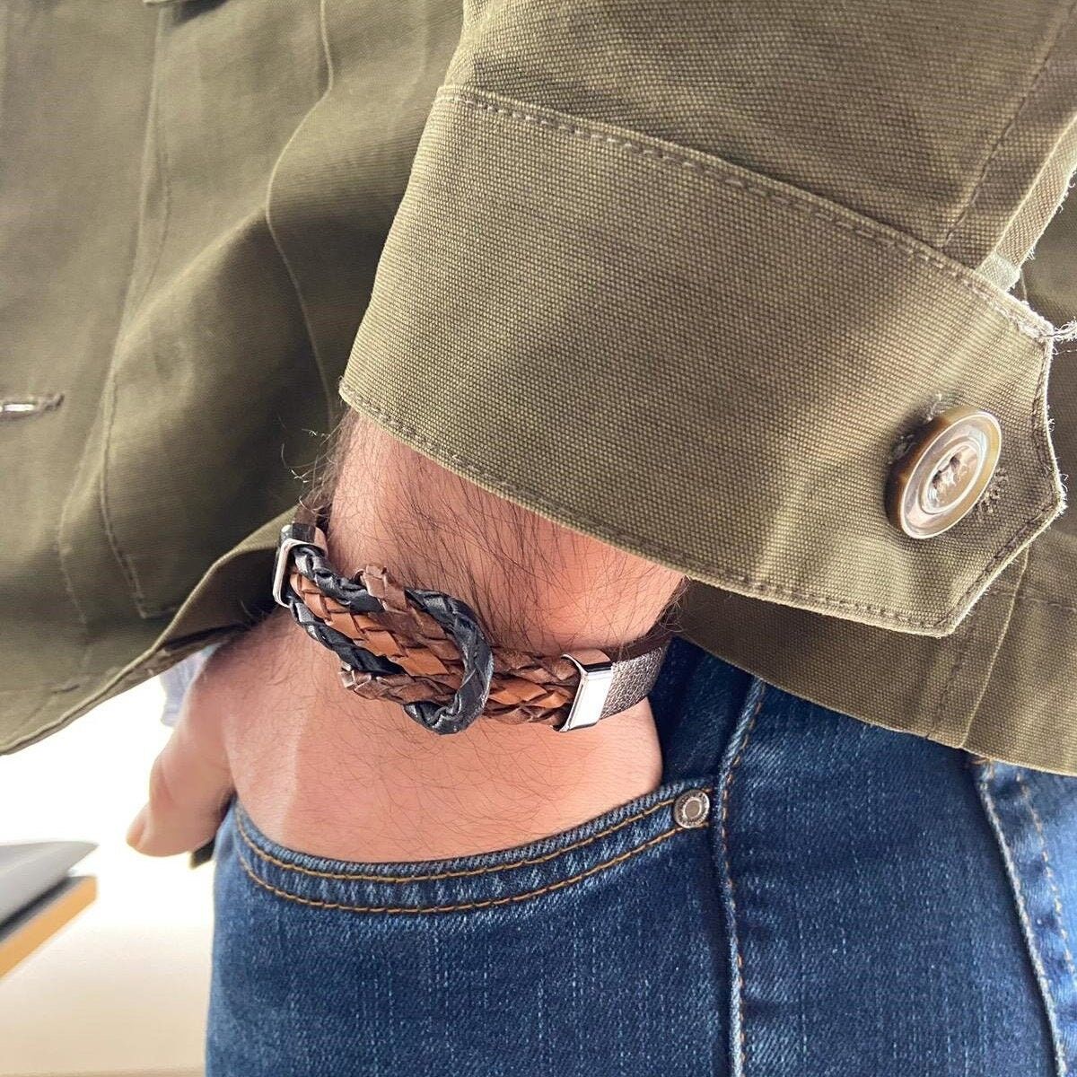 Bracelet en cuir véritable 100 % pour homme, cadeau de bracelet en cuir véritable pour homme lui, bracelet design fait main, bijoux pour homme, bijoux pour homme, SKU129