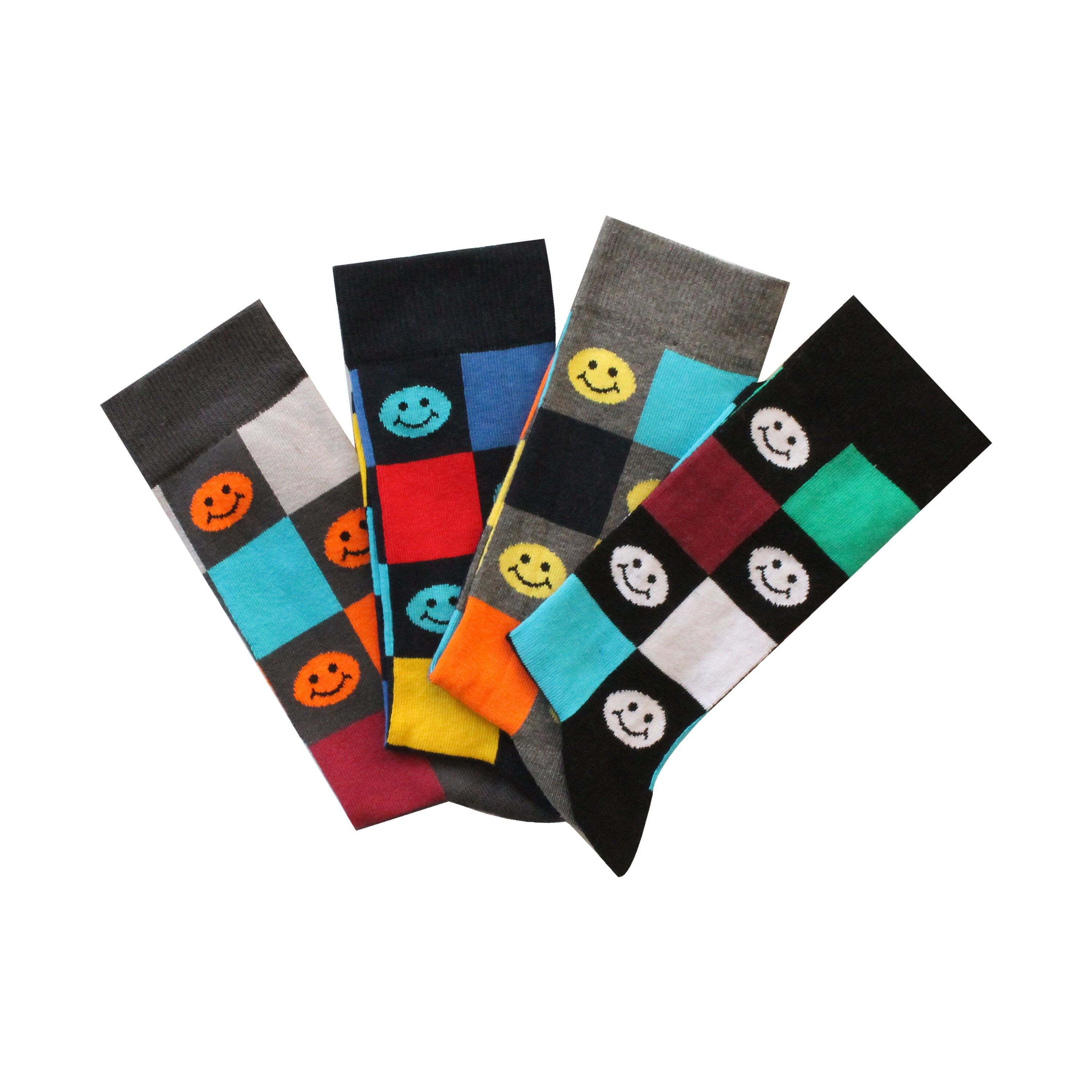 Smile Face 4 Pieces Socks Gift Set, Funny Colored Socks, Colourful Casual Stylish Socks, For Him Her, Men Women Socks, Christmas Gift , SKU154