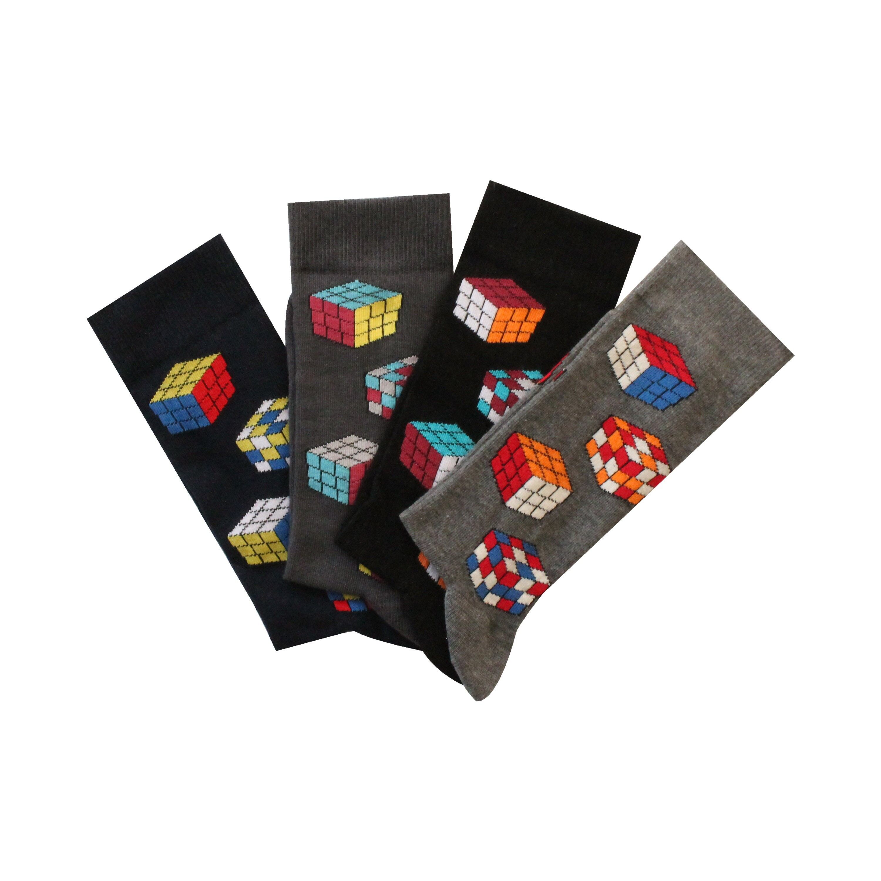 Rubik's Cube 4 Pieces Socks Gift Set, Funny Colored Socks, Colourful Casual Stylish Socks, For Him Her, Men Women Socks, Christmas Gift , SKU155