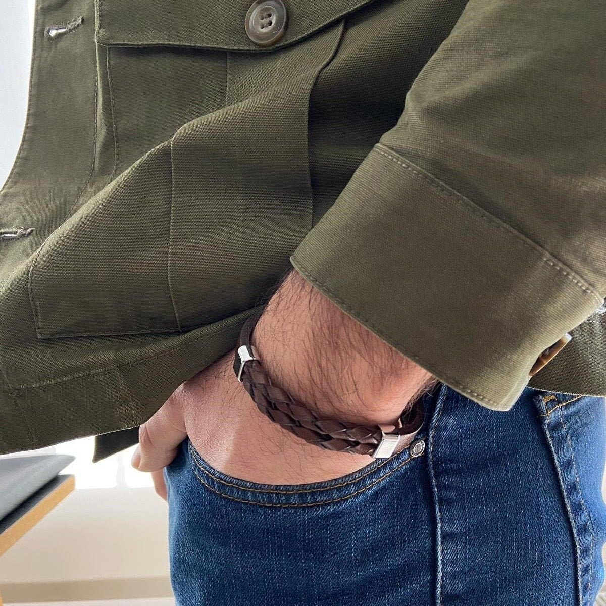 100% Genuine Leather Bracelet for Men, Real Leather Bracelet Gift for Mens Him Her ,Handmade Design Bracelet, Men Jewelry, Jewellery for Man , SKU161