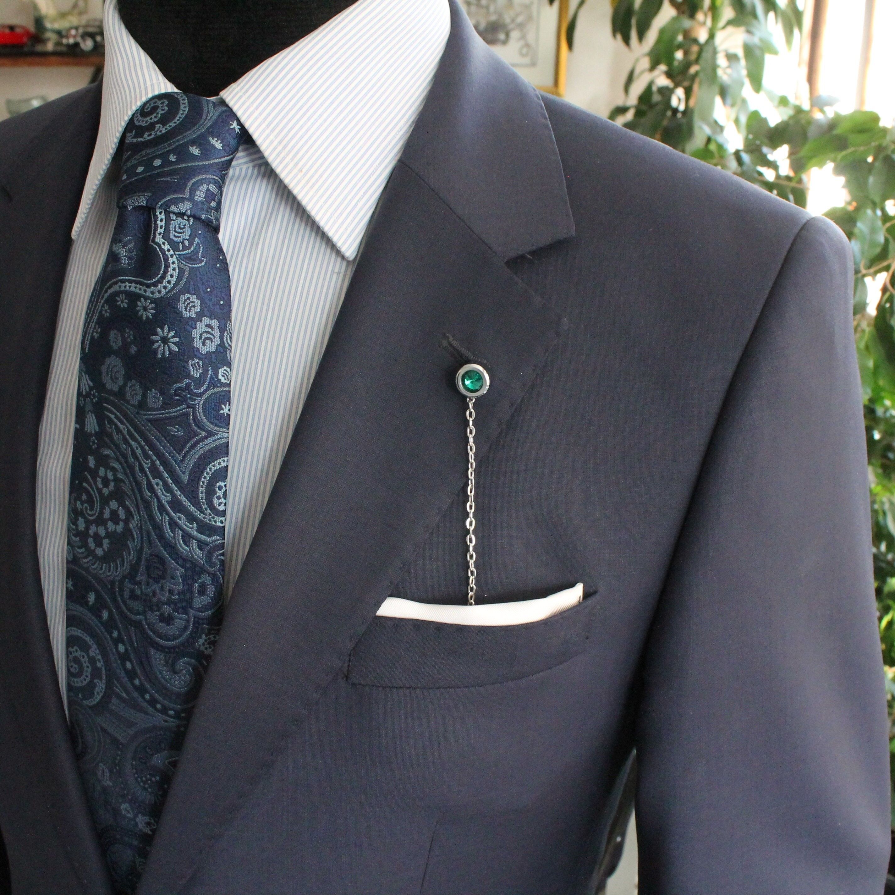 5 modèles en 1 chaîne de revers de veste avec pierres interchangeables, bijoux pour hommes de conception unique de couleur argent, cadeaux pour lui, mariage Groomsman, SKU164