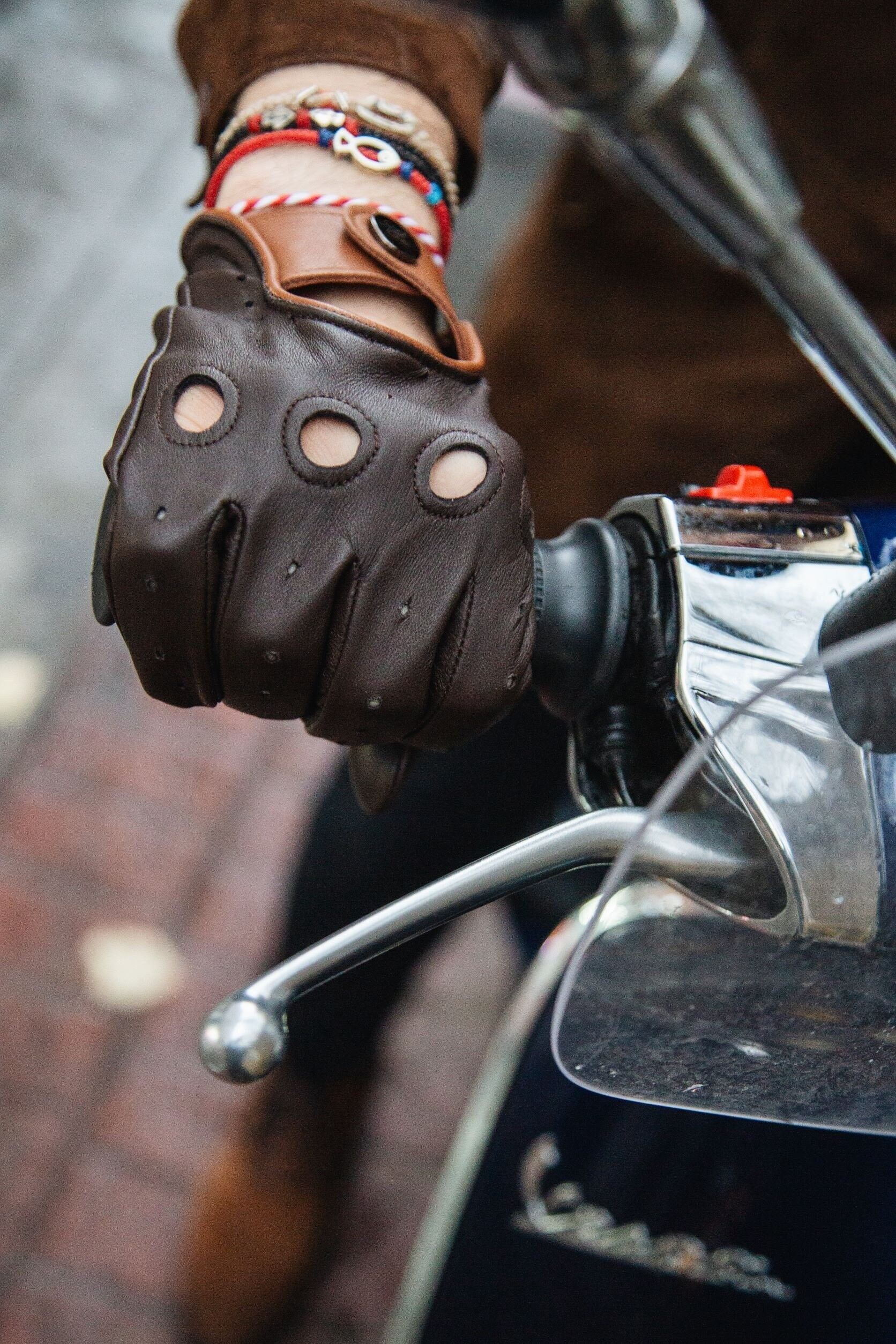 Men's Dark Brown Leather Driver Gloves, Genuine Lambskin Leather Driving Gloves, Gift For Men, , SKU167