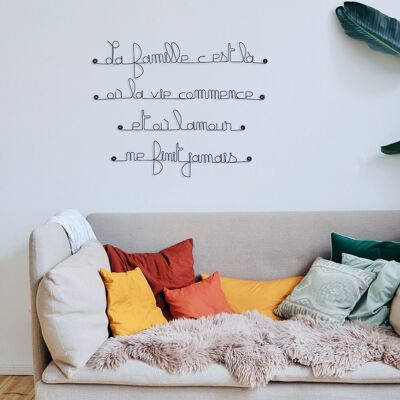 Décoration Murale en fil de fer - Citation " La famille c'est là où la vie commence et où l'amour ne finit jamais " - à punaiser - Bijoux de Mur