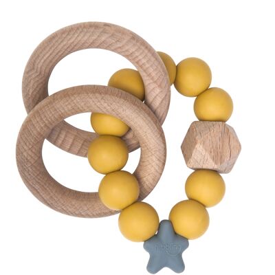 Stellar Natural Wood Rattle Ring - Mustard