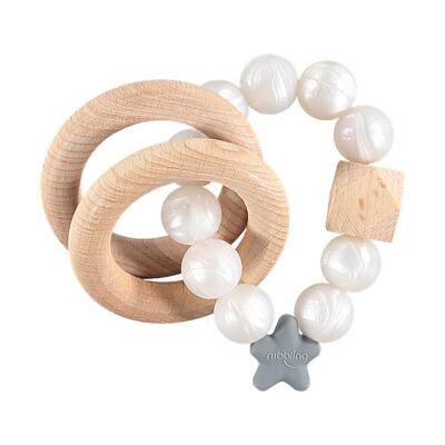 Stellar Natural Wood Rattle Ring - Pearl