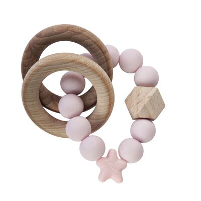 Stellar Natural Wood Rattle Ring - Baby Pink